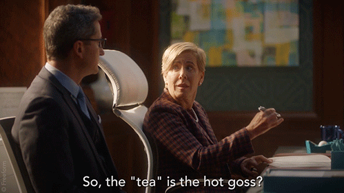 Gif of Chancellor Mitchell saying, "So, the 'tea' is the 'hot goss'? Okay. I got it."